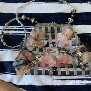 Mary Frances Beaded Silk Floral Evening Bag vintage rare to find.